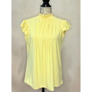 Rio & Rian Yellow Flutter Sleeve Mock Neck Blouse